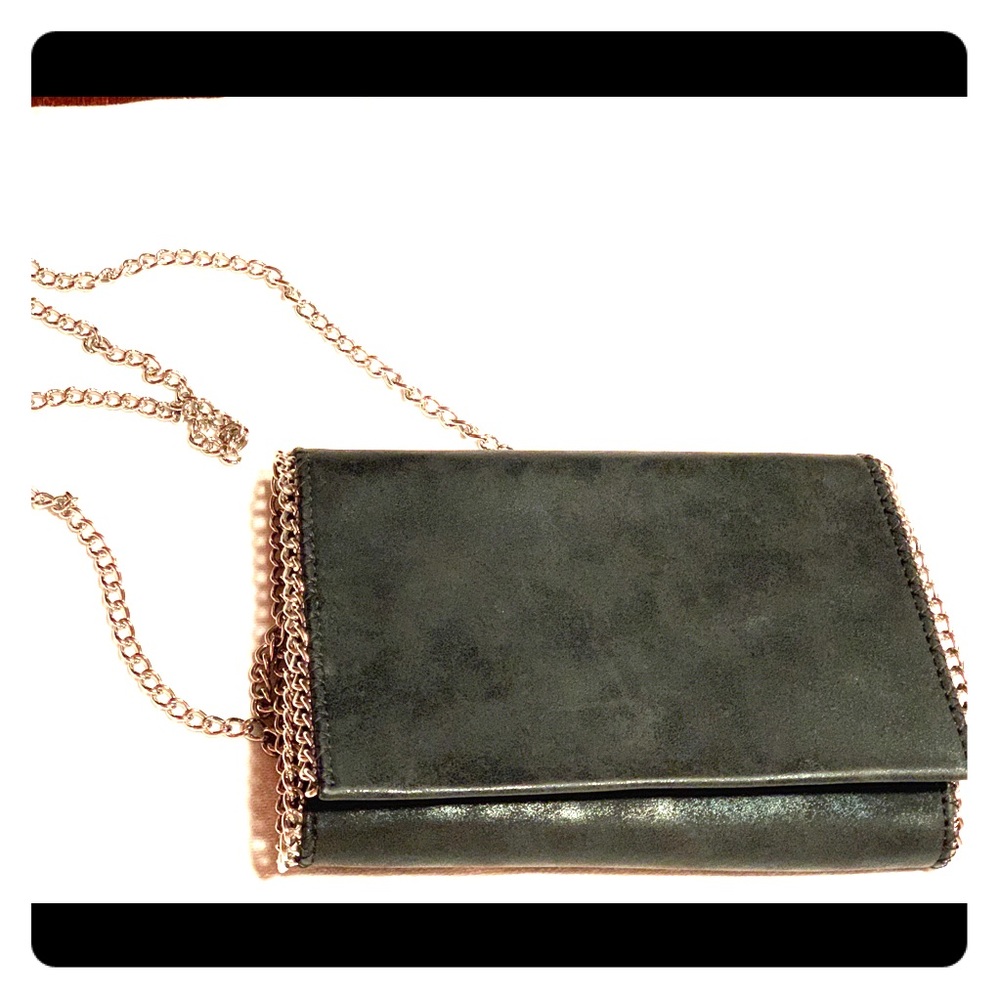 Black clutch with silver chain